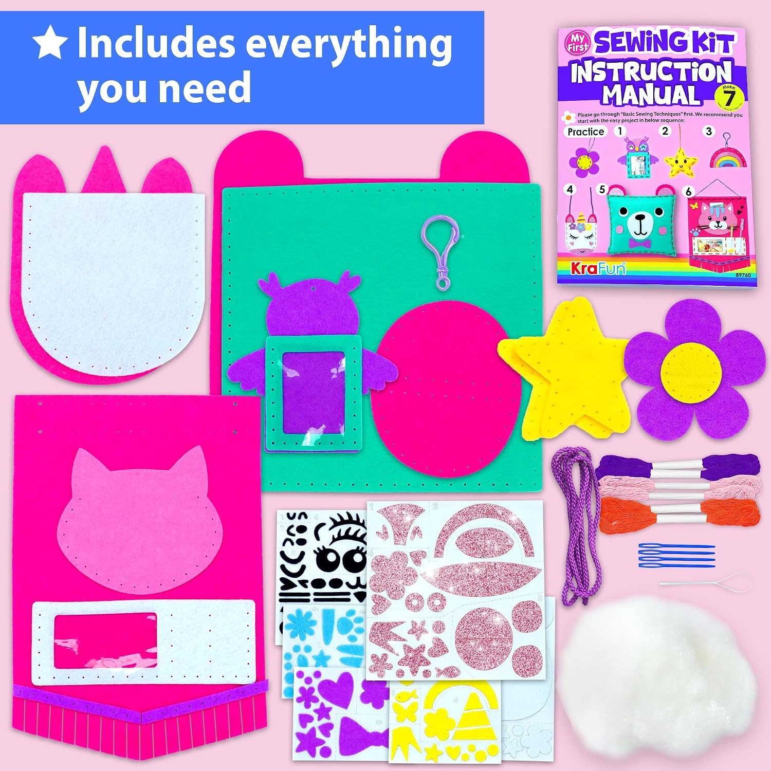 My First Sewing Kit with 7 Beginner Felt Projects, detail view